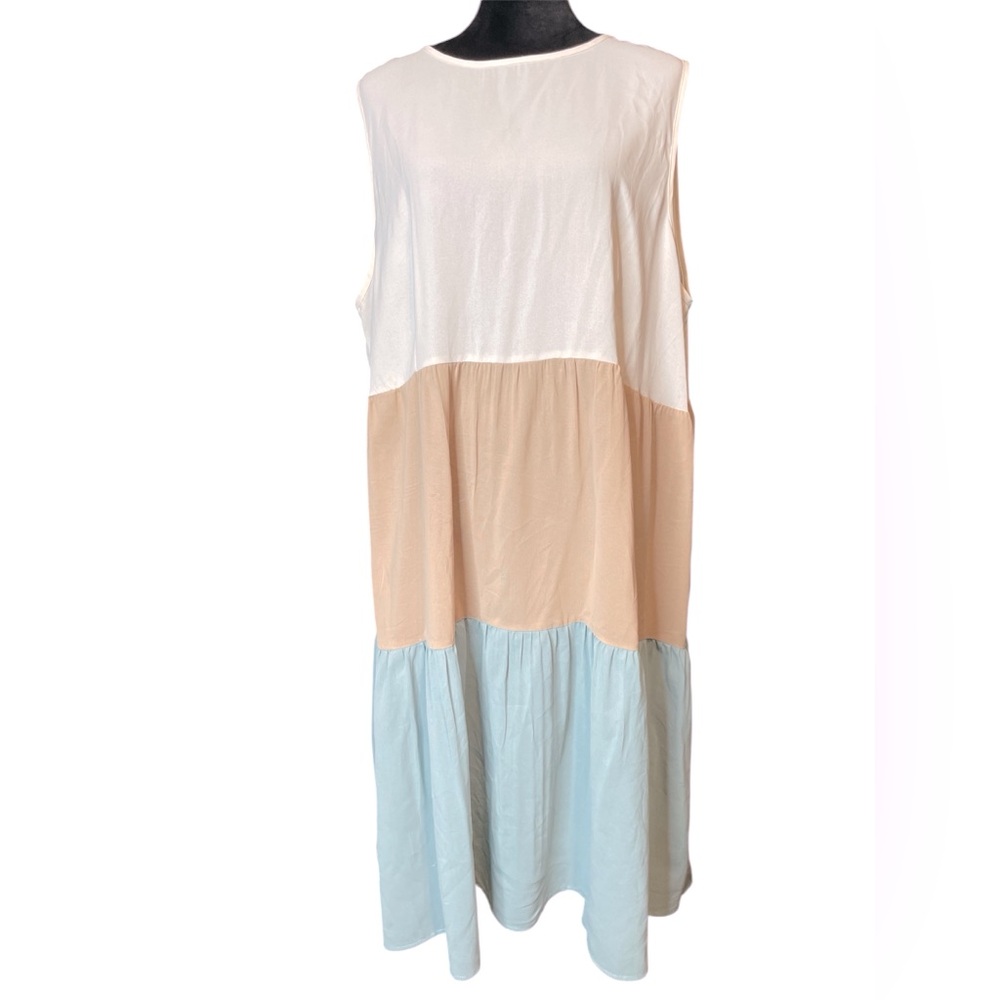 Shein Colorblock Sleeveless Dress - White, Tan, and Blue